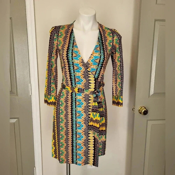 Diane Von Furstenberg DVF Silk Ervin Printed Draped Wrap Tunic Mini Dress(4) - Picture 1 of 8